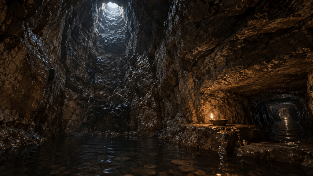 Natural vertical shaft and water passage beneath ancient Jerusalem